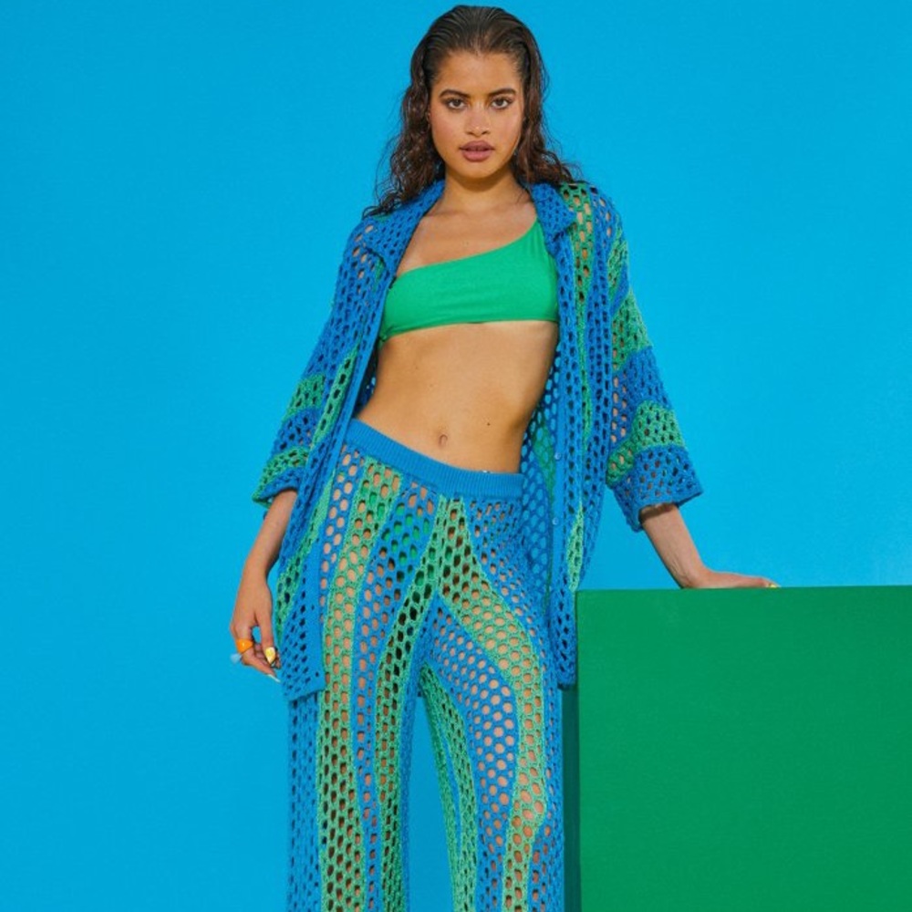 NWT Jaded London Green & Blue Swirl Crochet Shirt S